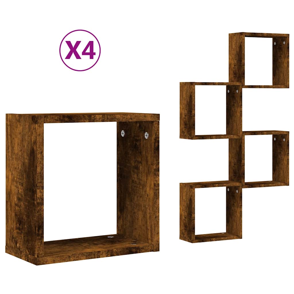 Vidaxl wandrekken kubus 4 st 30x15x30 cm gerookt eiken