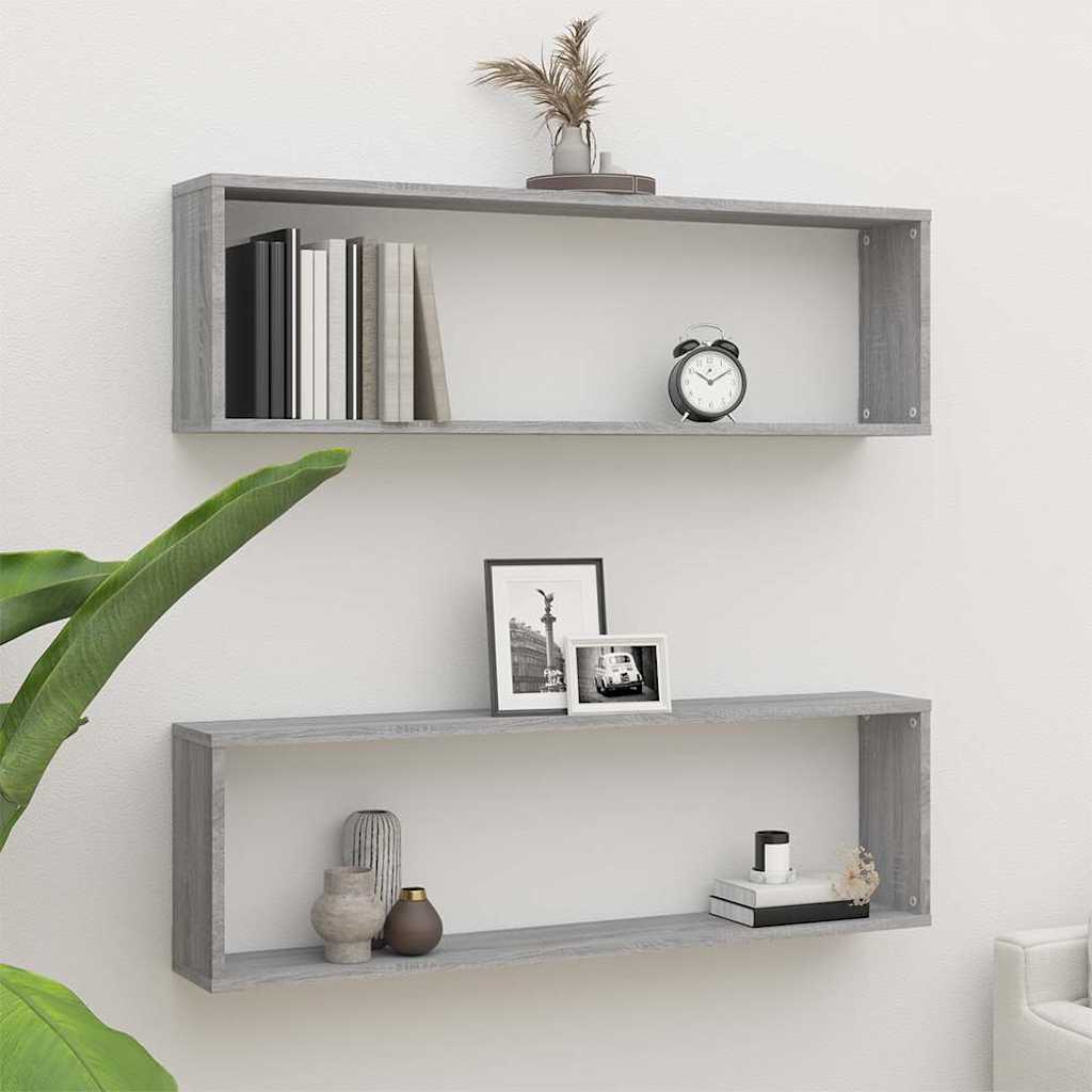 Vidaxl wandschappen kubus 2 st 100x15x30 cm bewerkt hout grijs sonoma