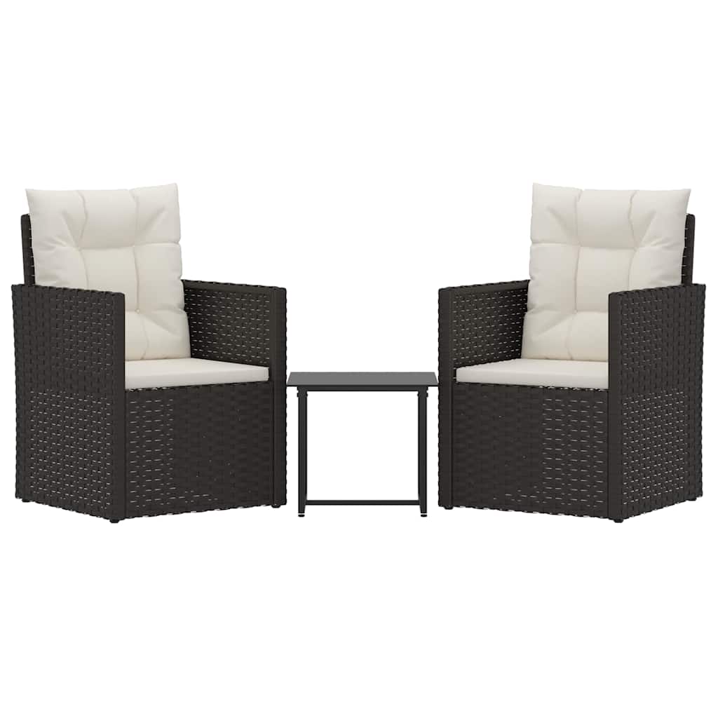Vidaxl 3-delige loungeset met kussens poly rattan zwart