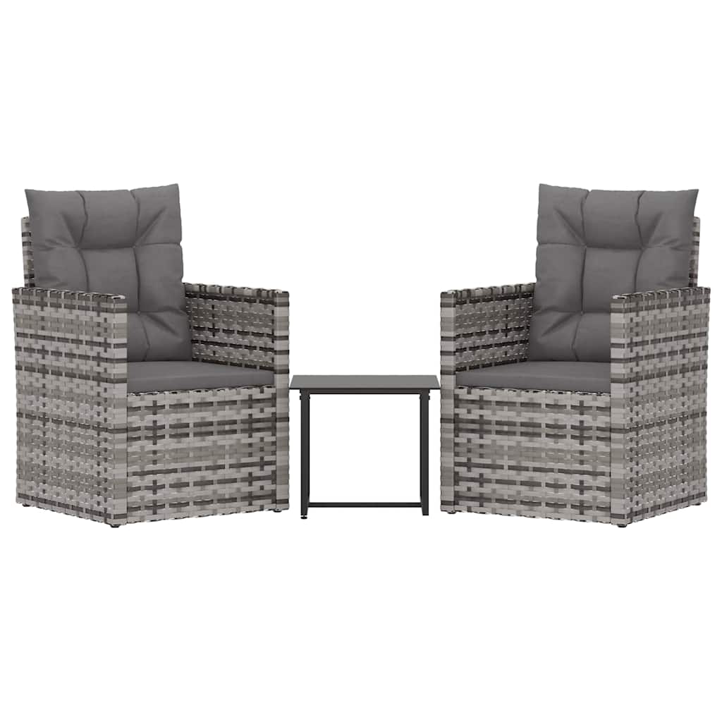 Vidaxl 3-delige loungeset met kussens poly rattan grijs