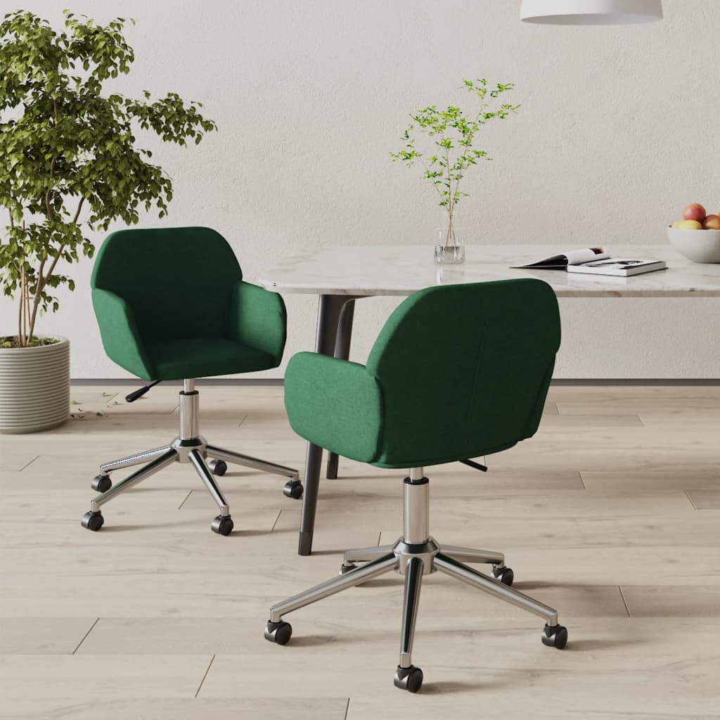 Vidaxl eetkamerstoelen draaibaar 2 st stof donkergroen