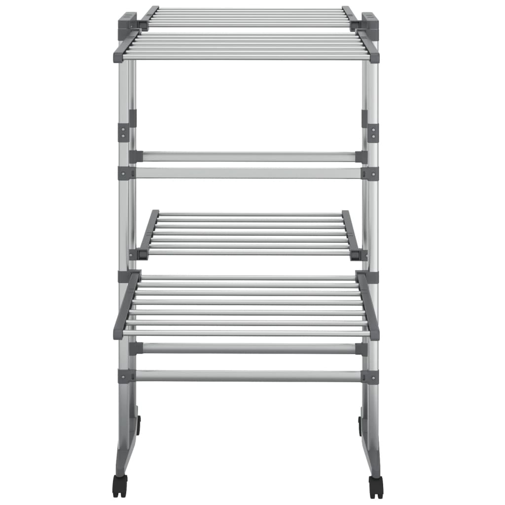 Vidaxl droogrek 2-laags met wieltjes 60x70x106 cm zilverkleurig