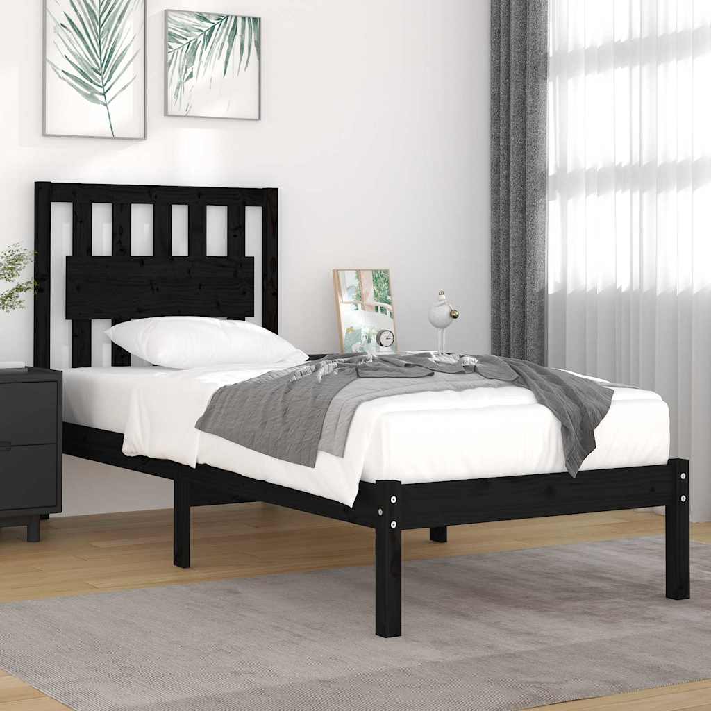 Vidaxl bedframe massief grenenhout zwart 75x190 cm