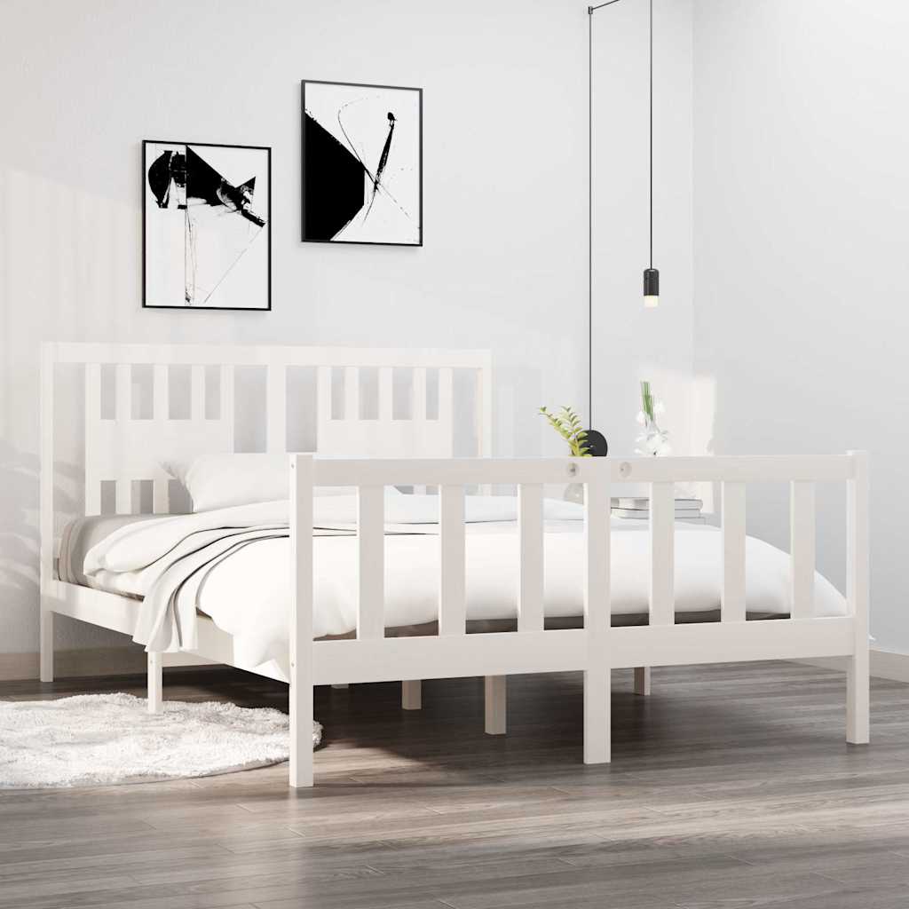 Vidaxl bedframe massief hout wit 135x190 cm
