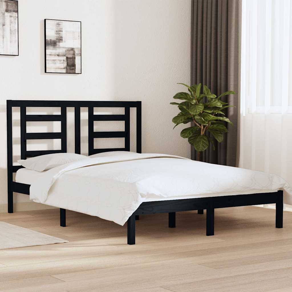 Vidaxl bedframe massief grenenhout zwart 140x190 cm