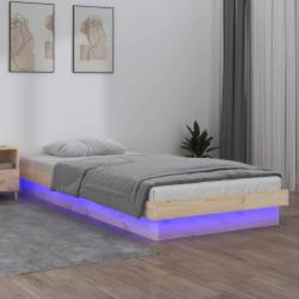 Vidaxl bedframe led massief hout 100x200 cm