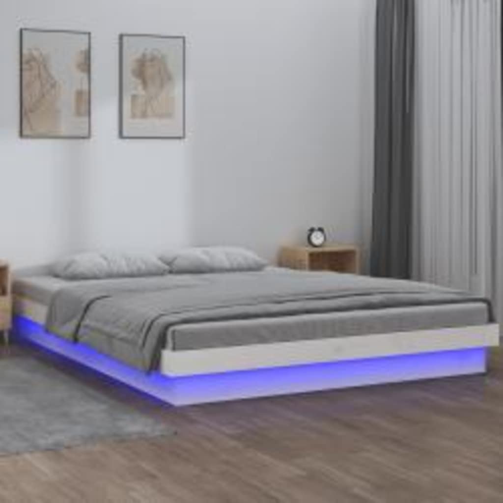 Vidaxl bedframe led massief hout wit 140x200 cm