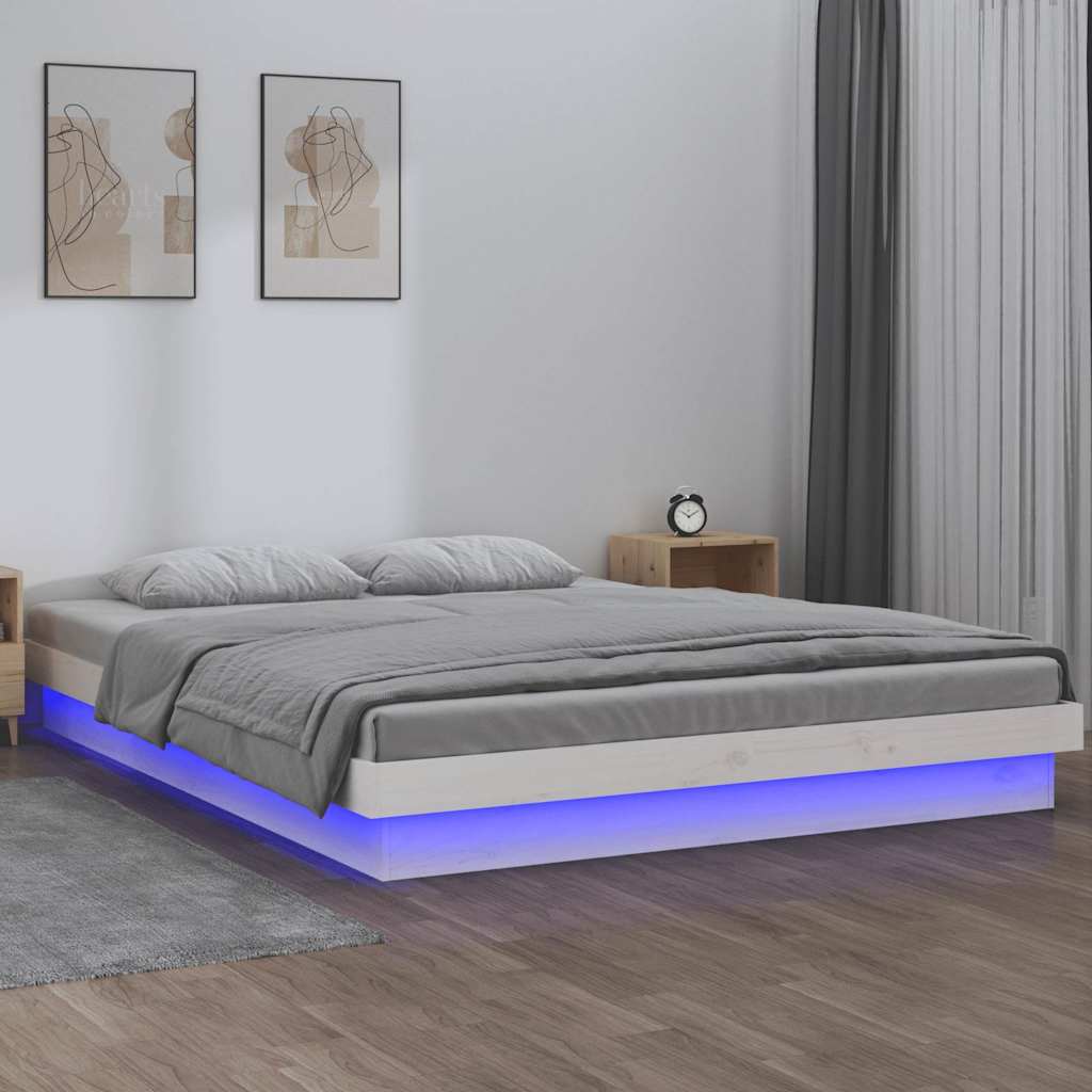 Vidaxl bedframe led massief hout wit 150x200 cm