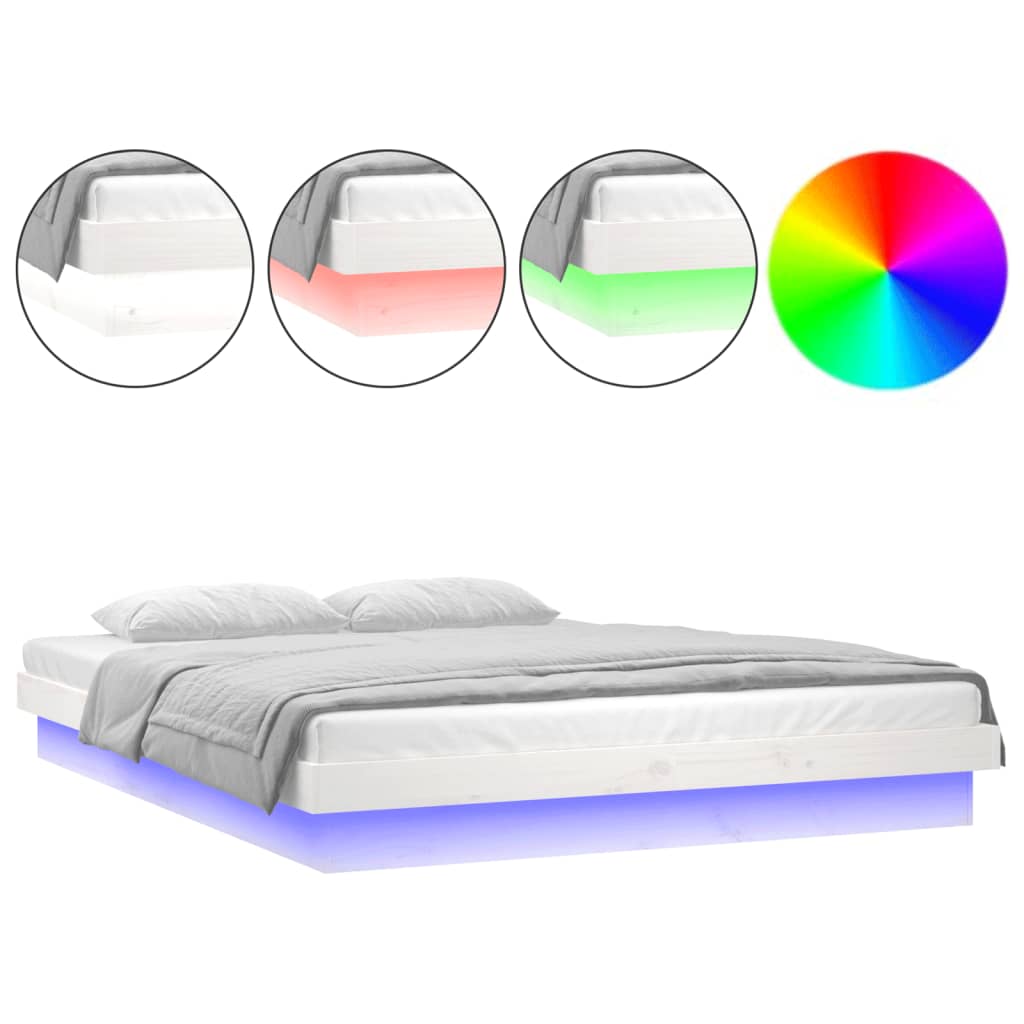 Vidaxl bedframe led massief hout wit 200x200 cm