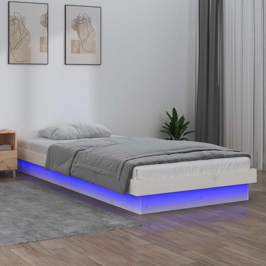 Vidaxl bedframe led massief hout wit 75x190 cm