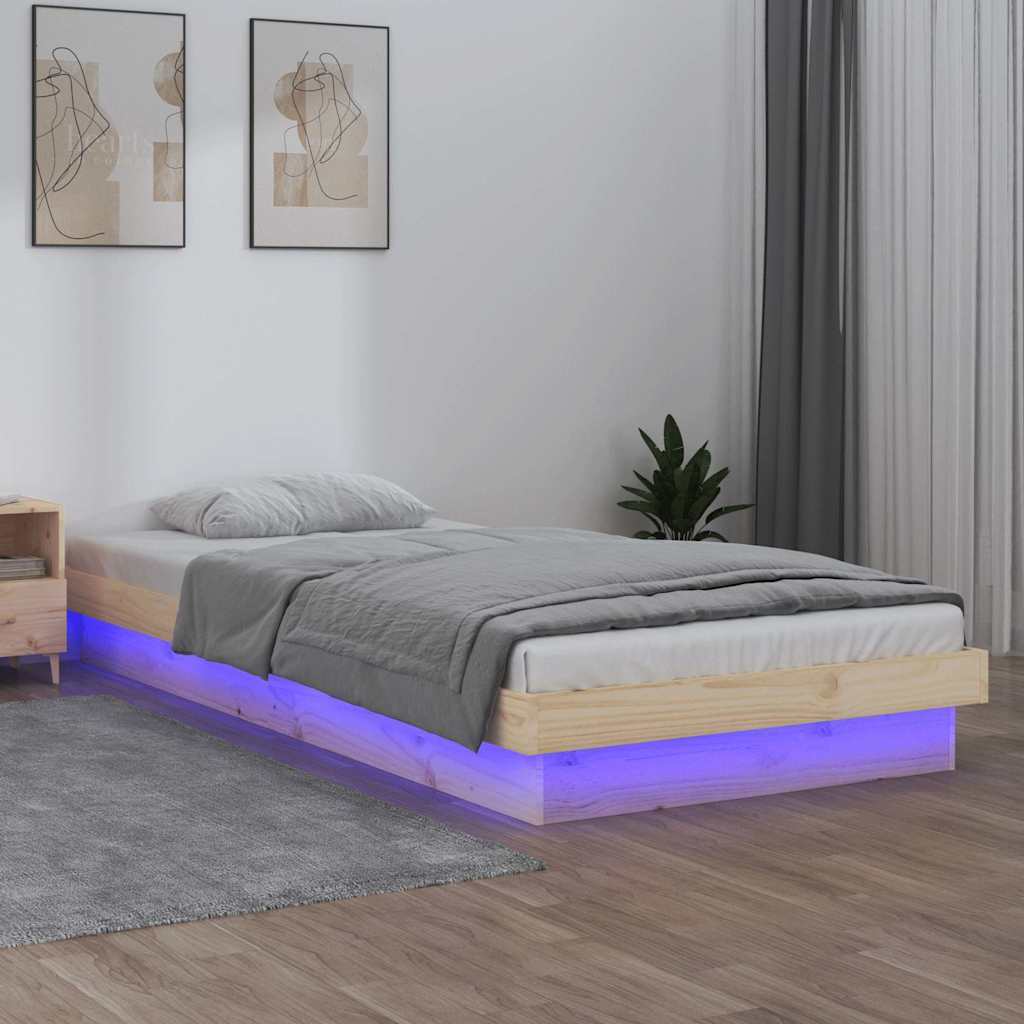 Vidaxl bedframe led massief hout 90x190 cm