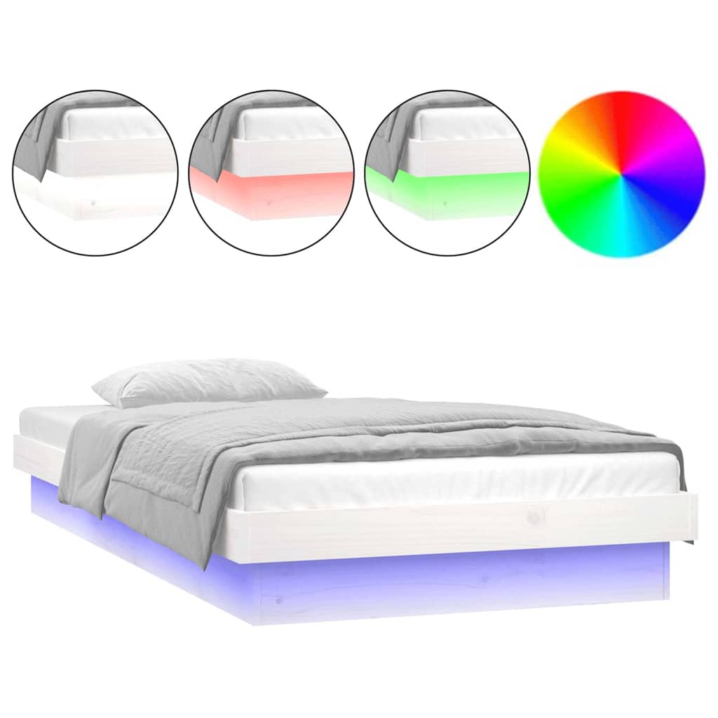 Vidaxl bedframe led massief hout wit 90x190 cm