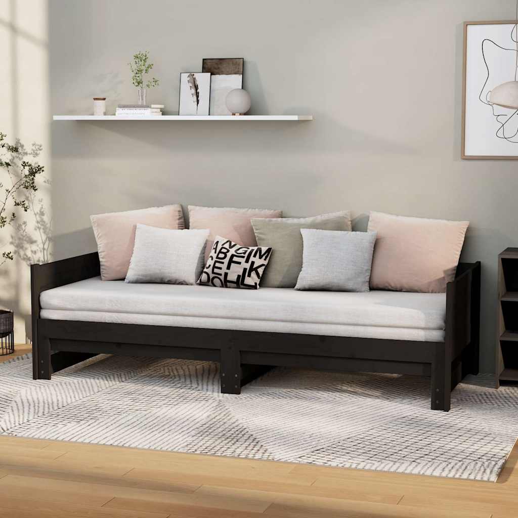 Vidaxl slaapbank uitschuifbaar massief grenenhout zwart 2x(80x200) cm