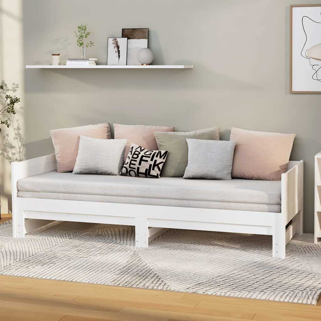 Vidaxl slaapbank uitschuifbaar massief grenenhout wit 2x(90x190) cm