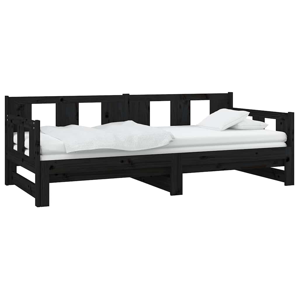 Vidaxl slaapbank uitschuifbaar massief grenenhout zwart 2x(80x200) cm