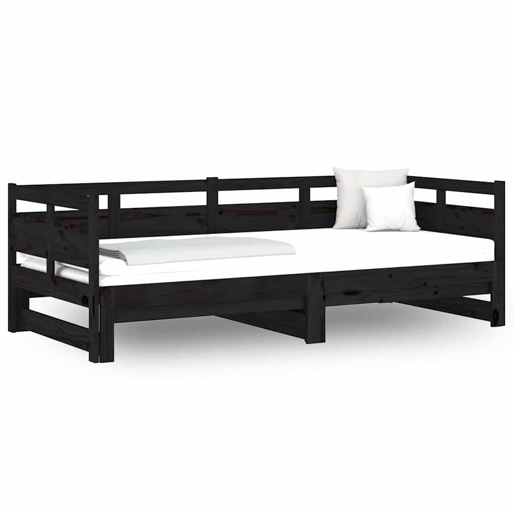 Vidaxl slaapbank uitschuifbaar massief grenenhout zwart 2x(80x200) cm