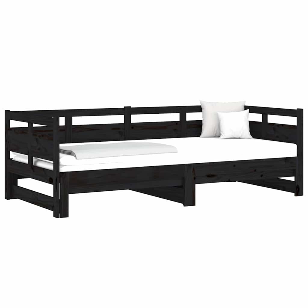 Vidaxl slaapbank uitschuifbaar massief grenenhout zwart 2x(80x200) cm