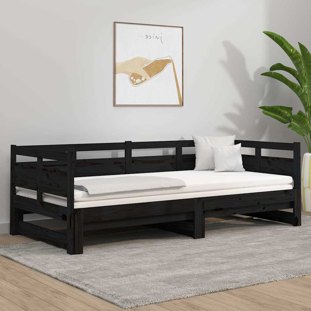 Vidaxl slaapbank uitschuifbaar massief grenenhout zwart 2x(80x200) cm