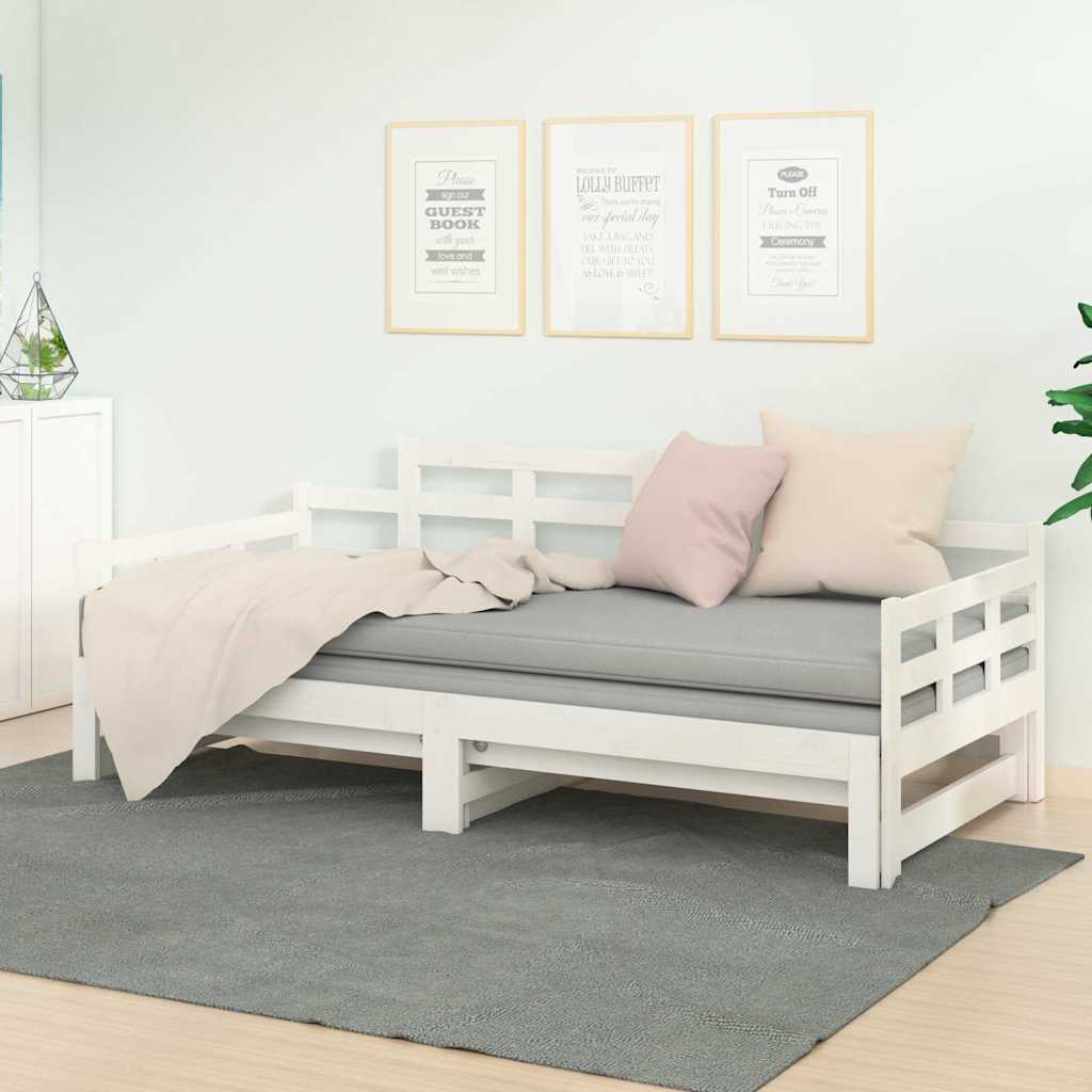 Vidaxl slaapbank uitschuifbaar massief grenenhout wit 2x(80x200) cm