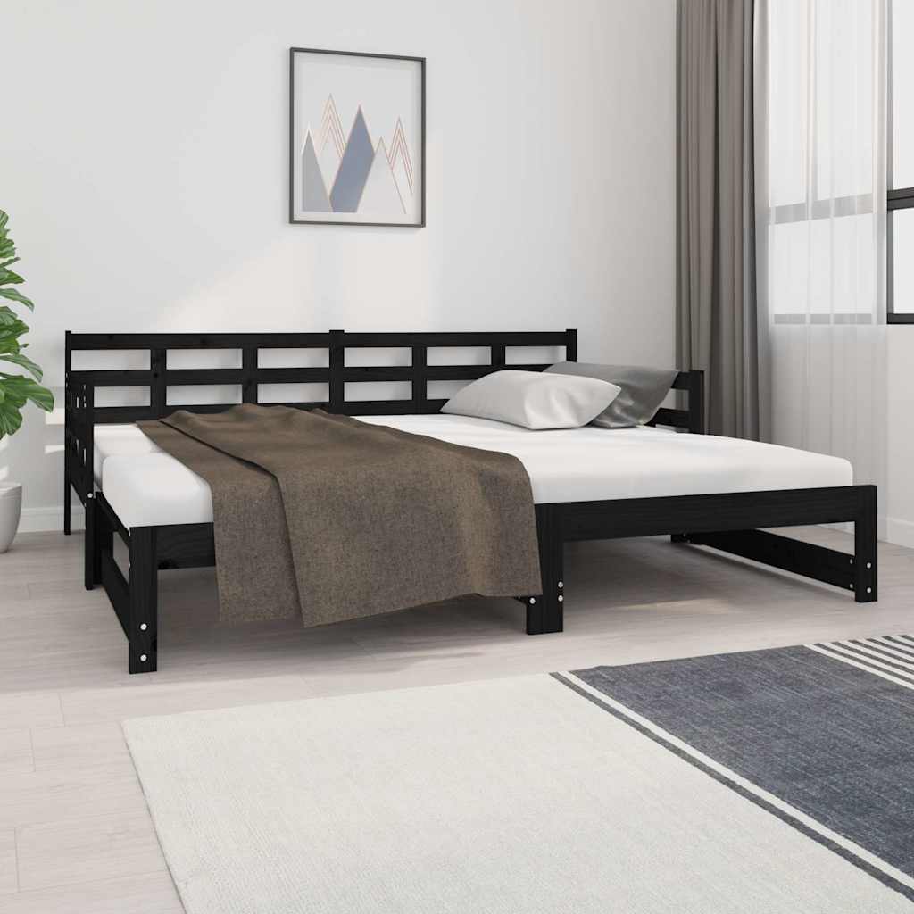 Vidaxl slaapbank uitschuifbaar massief grenenhout zwart 2x(90x190) cm