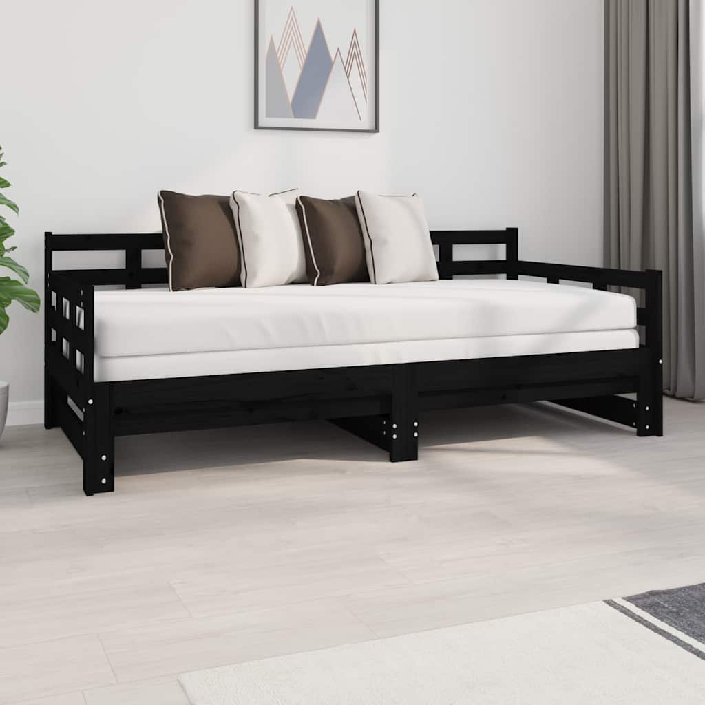 Vidaxl slaapbank uitschuifbaar massief grenenhout zwart 2x(90x190) cm
