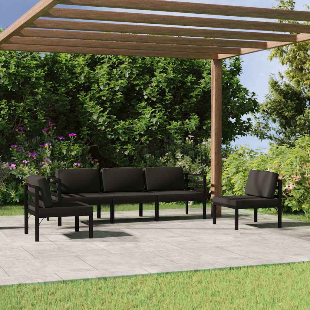 Vidaxl 5-delige loungeset met kussens aluminium antracietkleurig