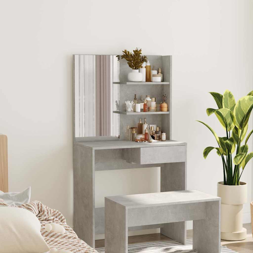 Vidaxl kaptafel met spiegel 74,5x40x141 cm betongrijs