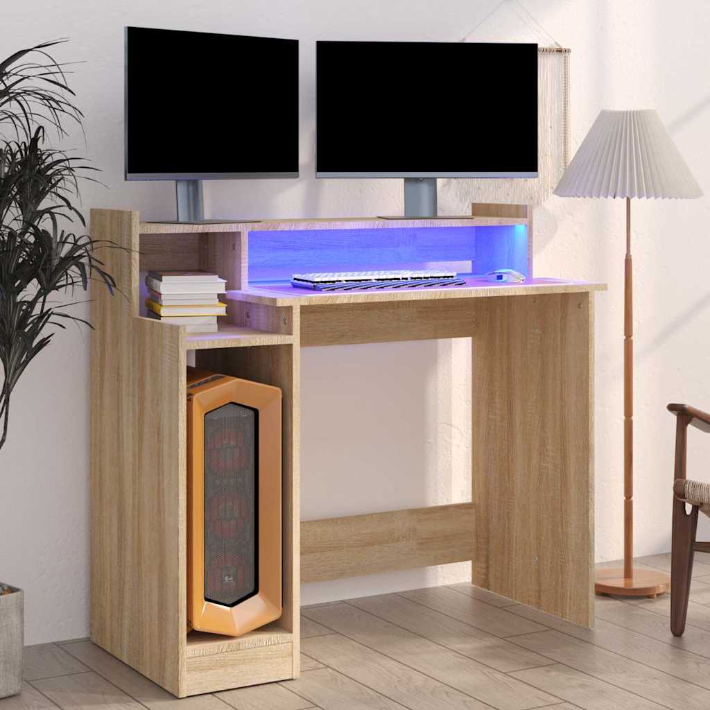Vidaxl bureau met led-verlichting 97x45x90 cm hout sonoma eikenkleurig