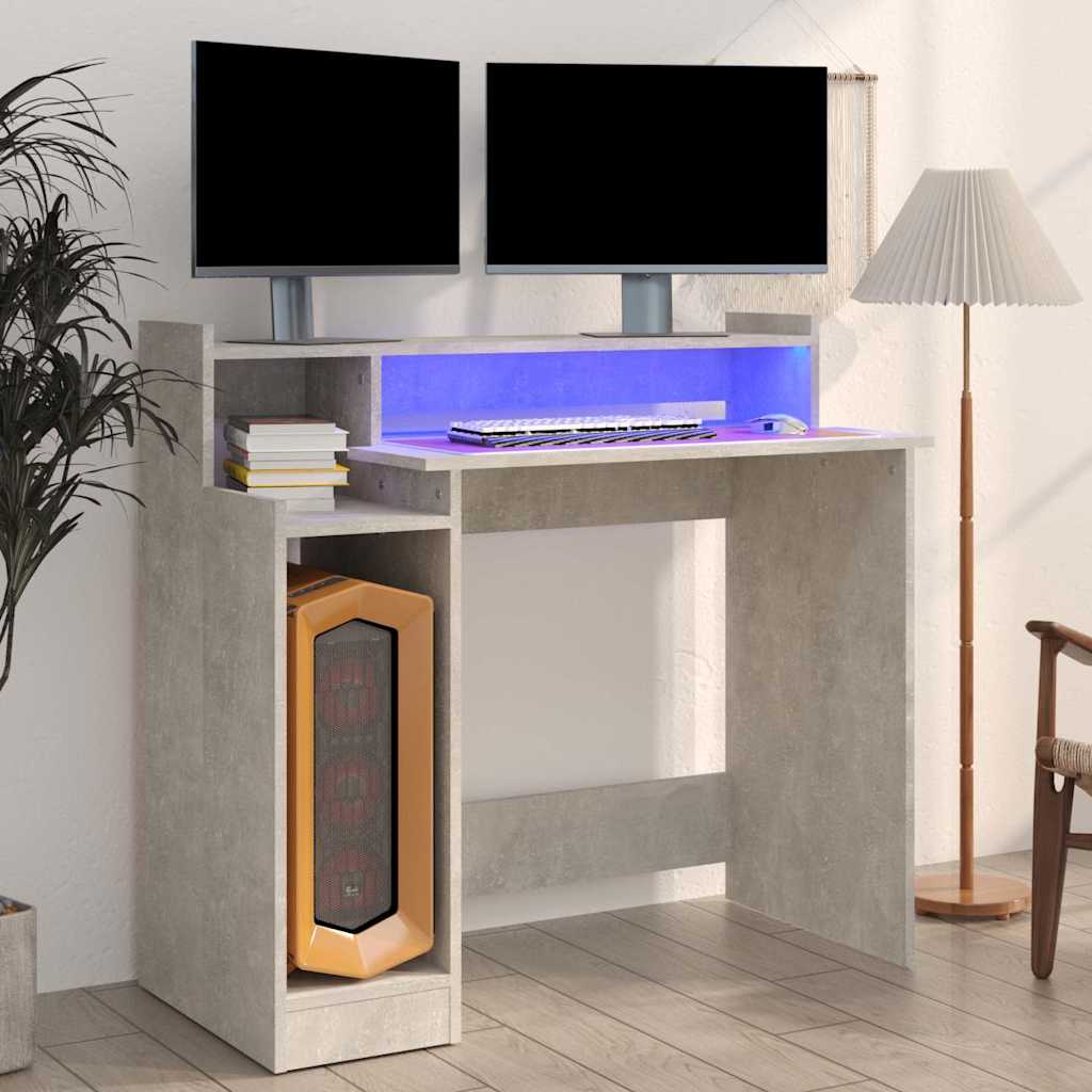 Vidaxl bureau met led-verlichting 97x45x90 cm bewerkt hout betongrijs