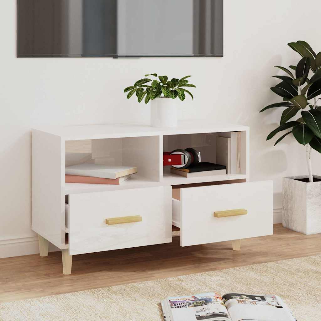Vidaxl tv-meubel 80x36x50 cm bewerkt hout hoogglans wit