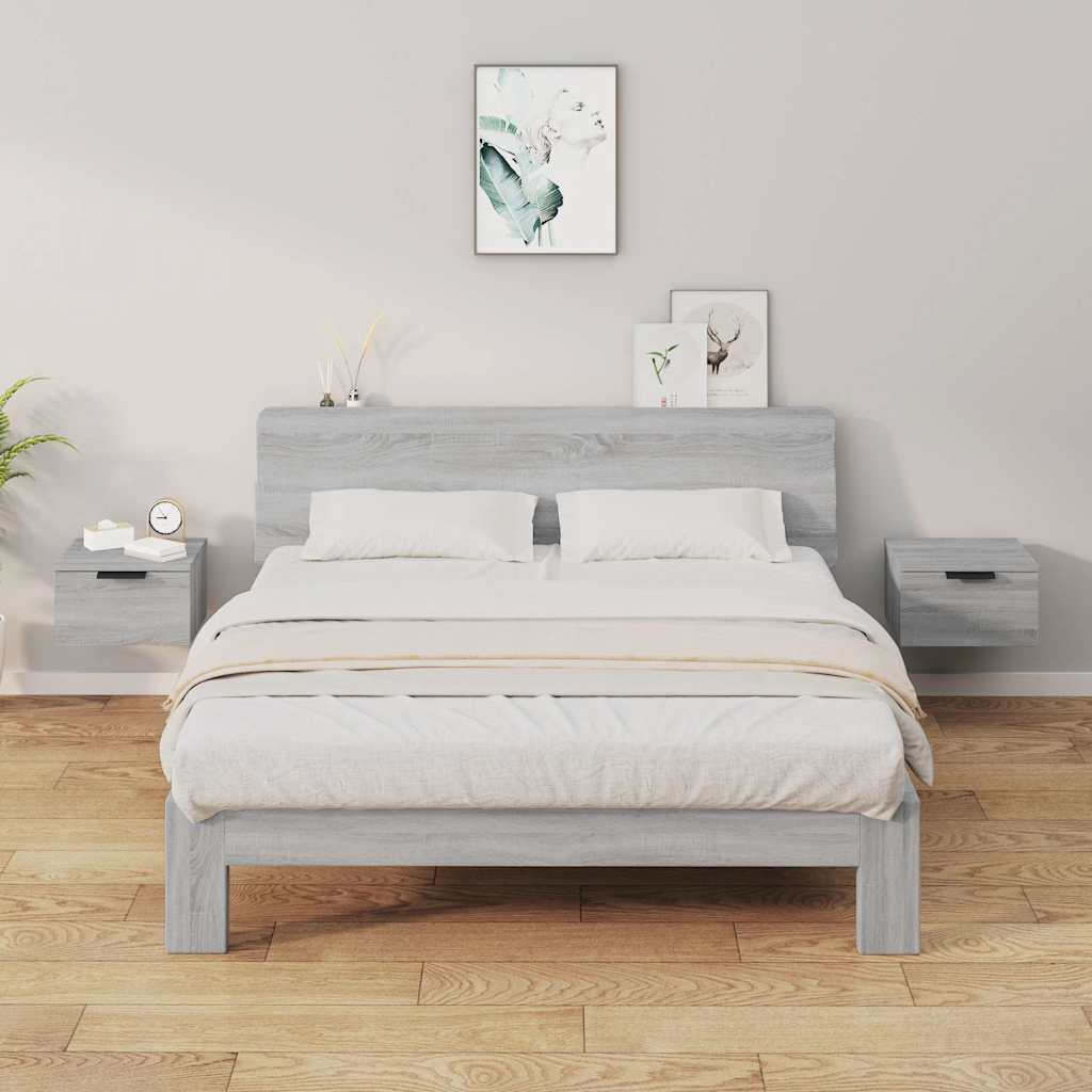Vidaxl nachtkastjes 2 st wandgemonteerd 34x30x20 cm grijs sonoma eiken