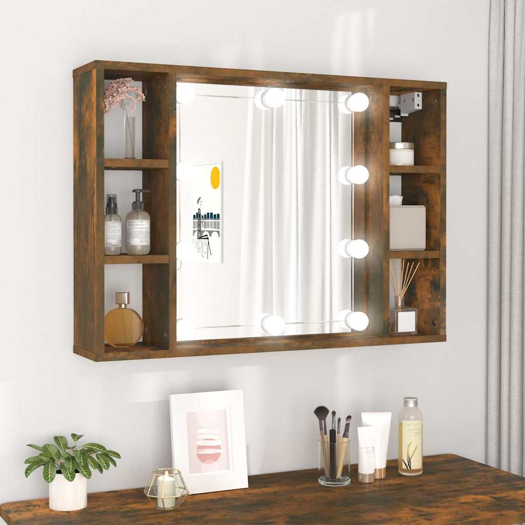 Vidaxl spiegelkast met led-verlichting 76x15x55 cm gerookt eikenkleur