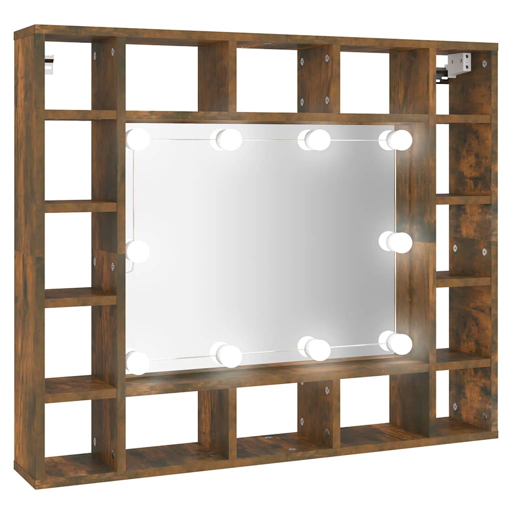 Vidaxl spiegelkast met led-verlichting 91x15x76,5 cm gerookt eiken