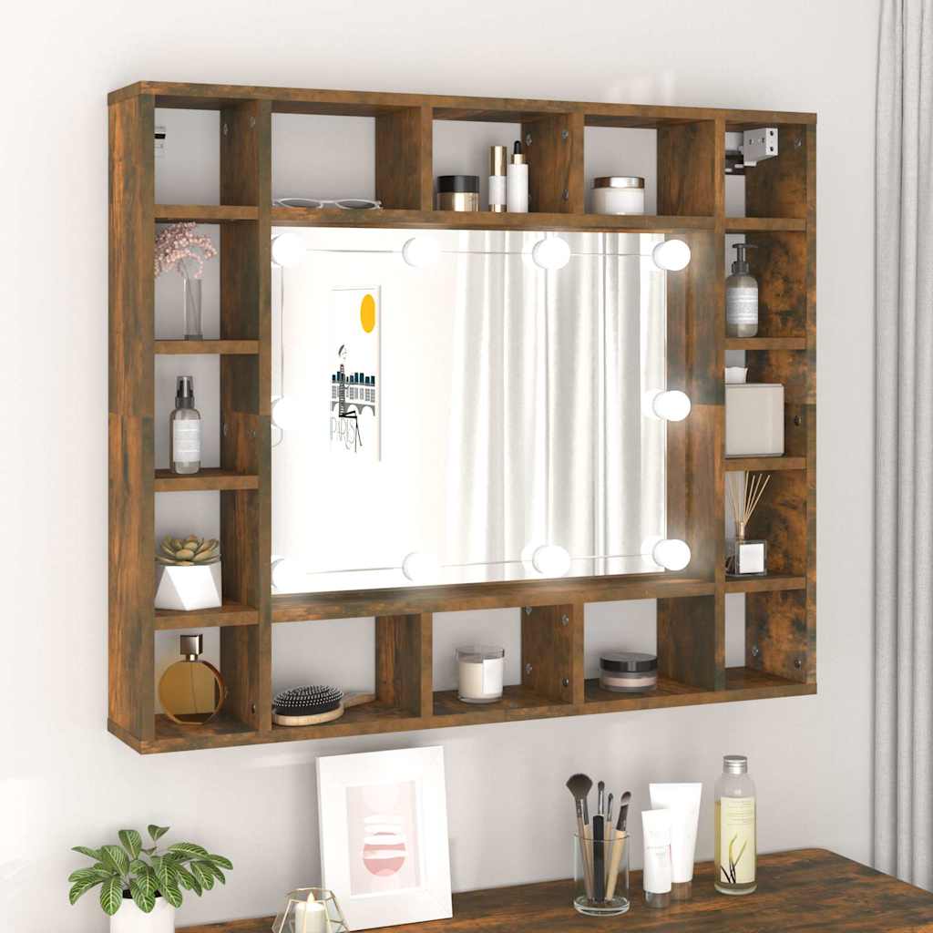 Vidaxl spiegelkast met led-verlichting 91x15x76,5 cm gerookt eiken