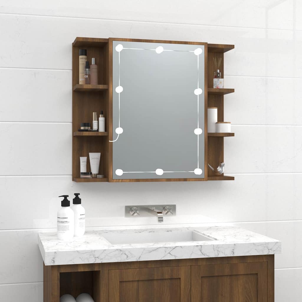 Vidaxl spiegelkast met led-verlichting 70x16,5x60 cm bruin eikenkleur