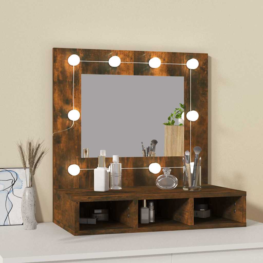 Vidaxl spiegelkast met led-verlichting 60x31,5x62 cm gerookt eiken