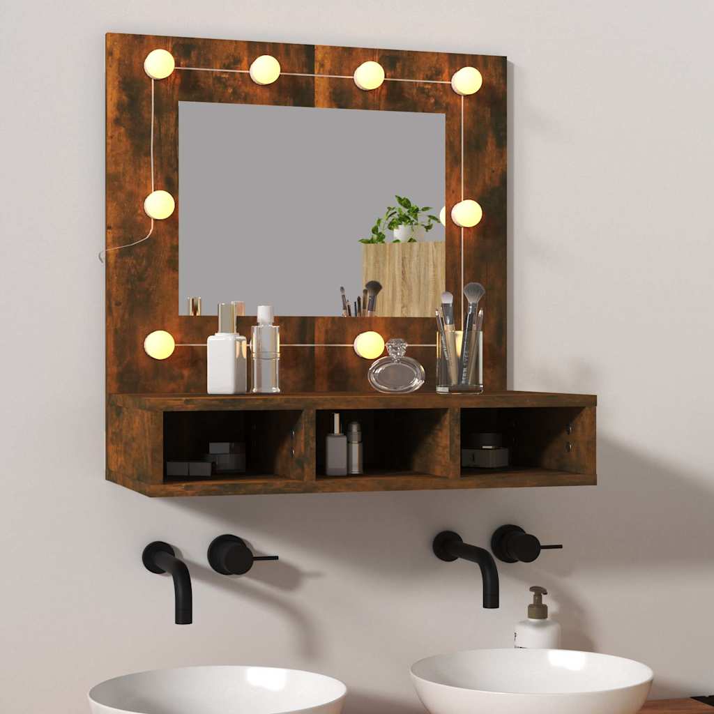 Vidaxl spiegelkast met led-verlichting 60x31,5x62 cm gerookt eiken