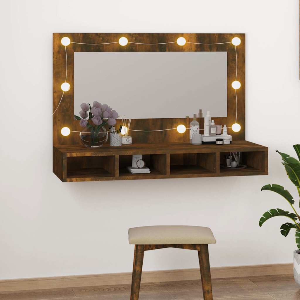 Vidaxl spiegelkast met led-verlichting 90x31,5x62 cm gerookt eiken