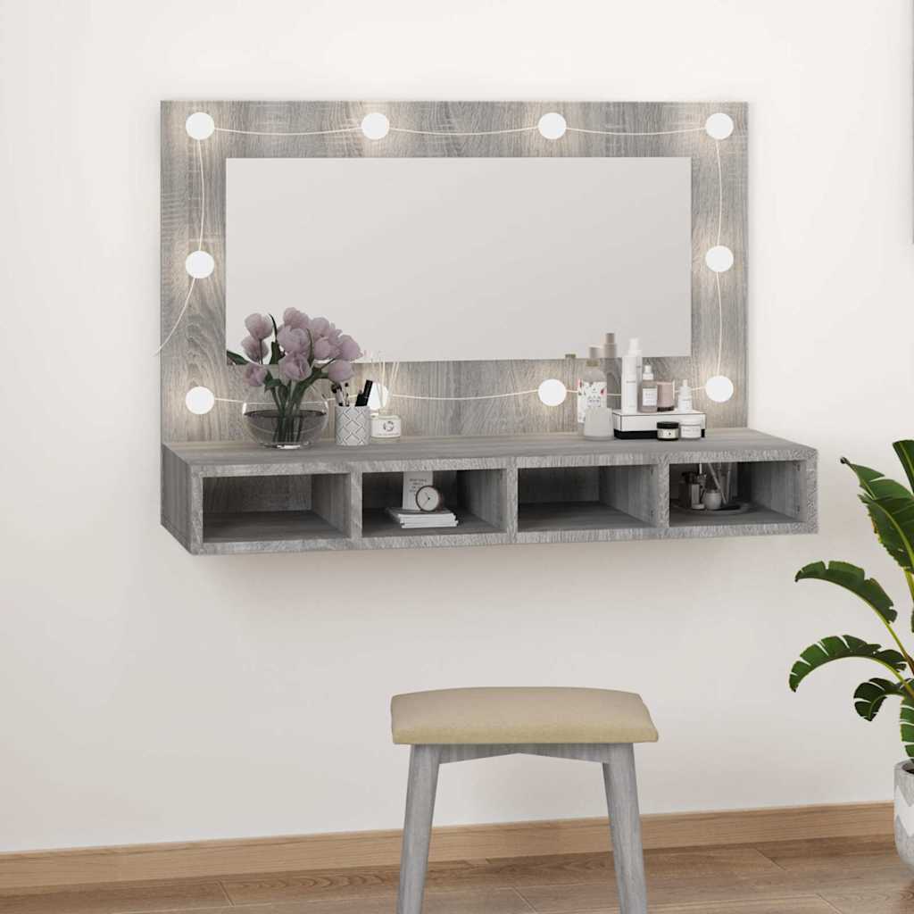 Vidaxl spiegelkast met led-verlichting 90x31,5x62 cm grijs sonoma
