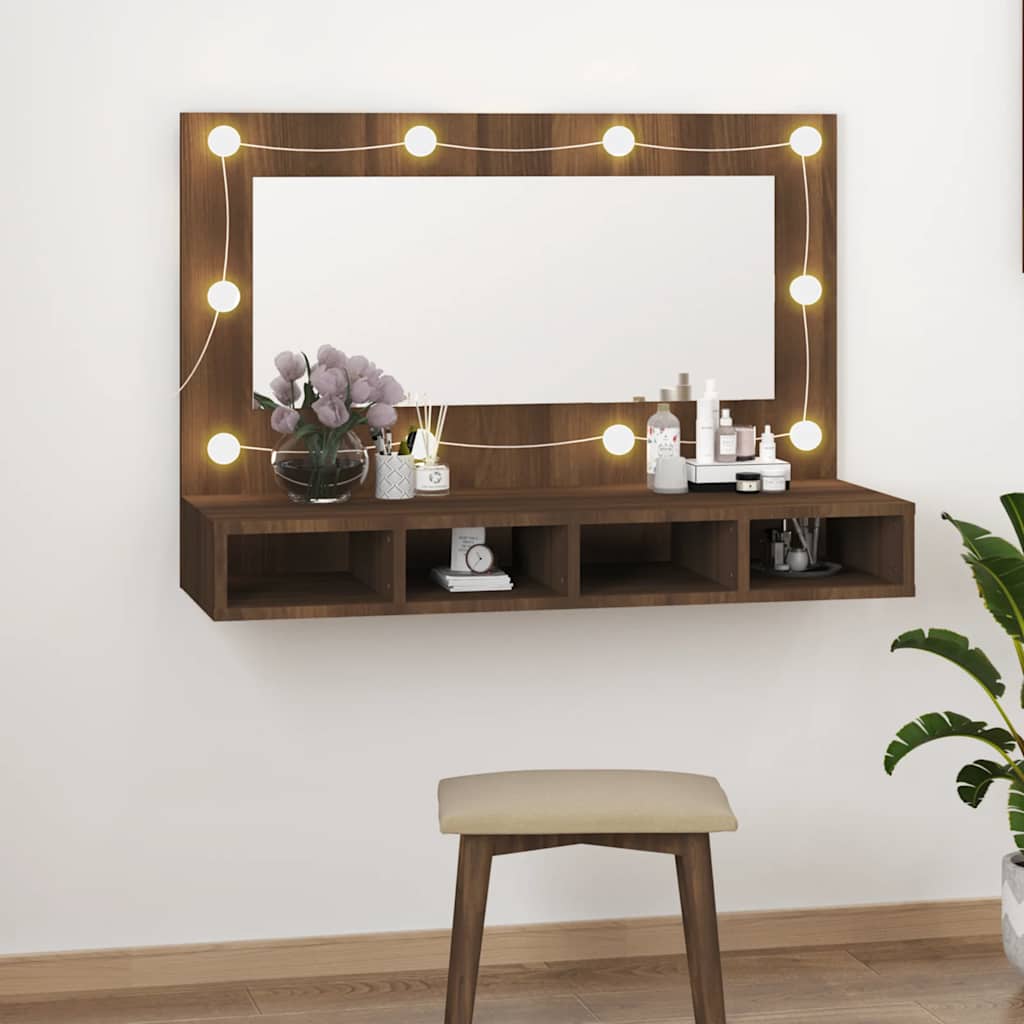 Vidaxl spiegelkast met led-verlichting 90x31,5x62 cm bruin eikenkleur