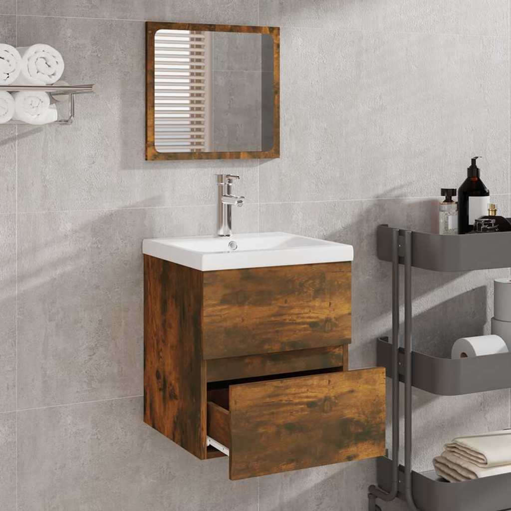 Vidaxl badkamerkast met spiegel bewerkt hout gerookt eikenkleurig
