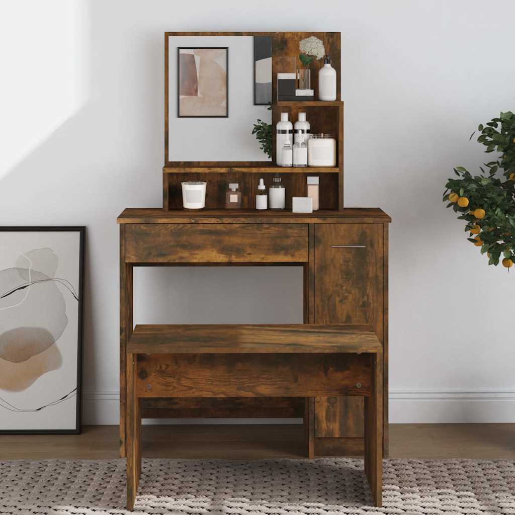 Vidaxl kaptafel met spiegel 86,5x35x136 cm gerookt eikenkleurig