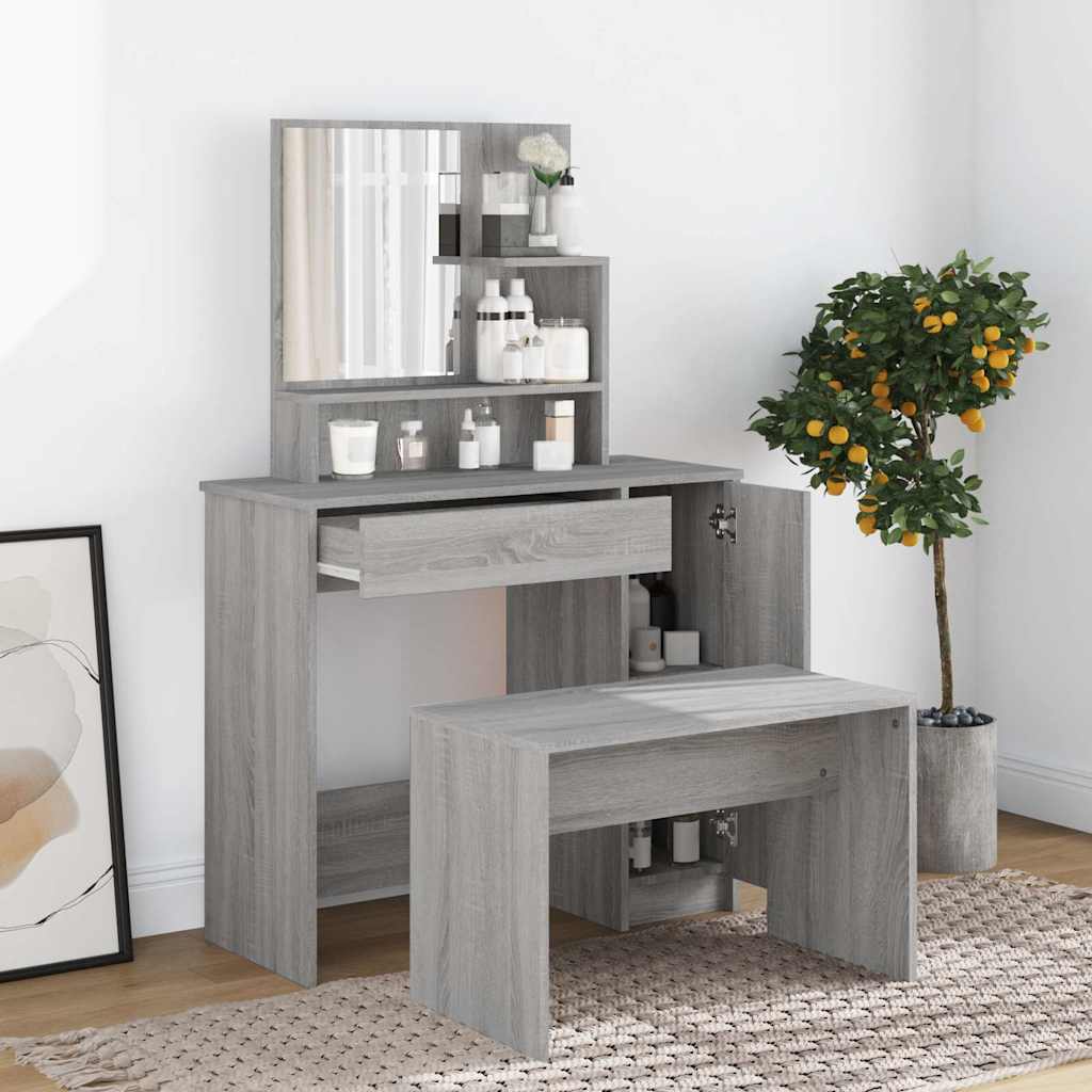 Vidaxl kaptafel met spiegel 86,5x35x136 cm grijs sonoma eikenkleurig