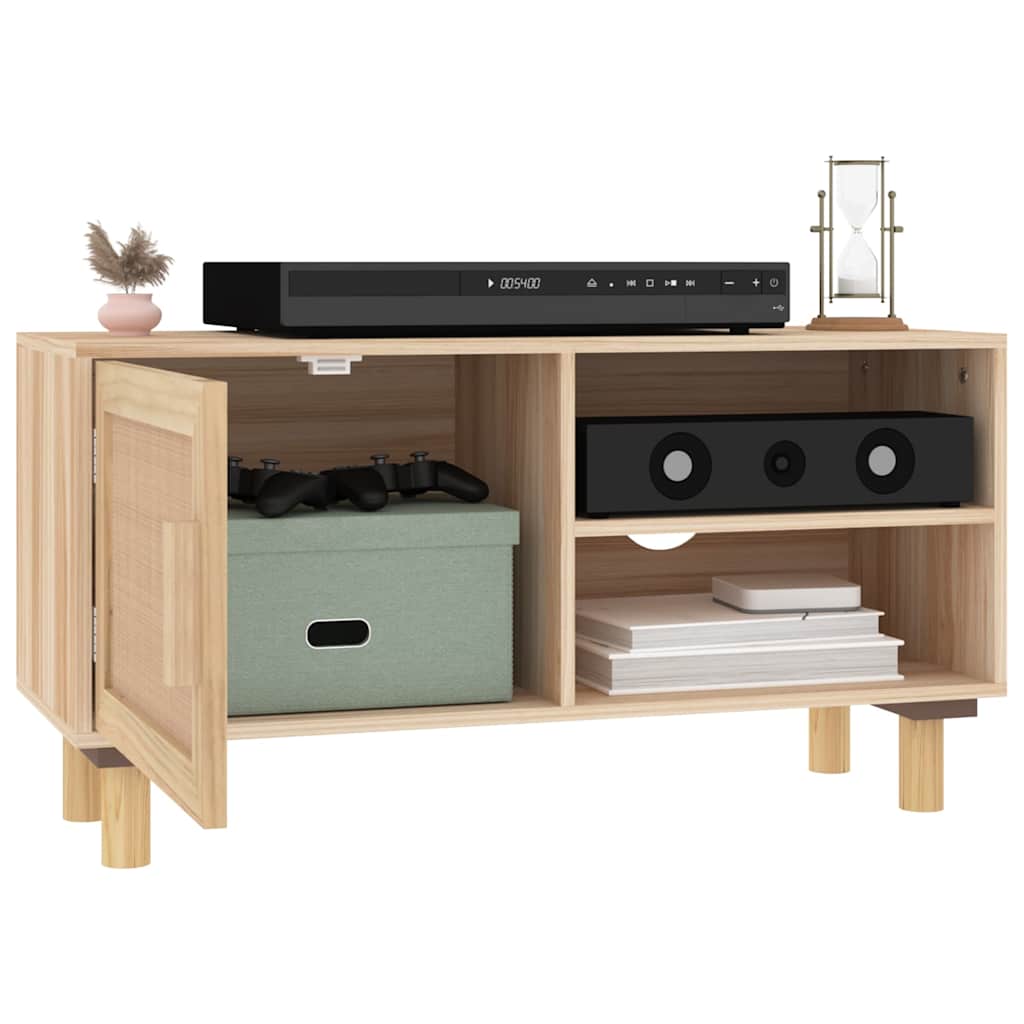 Vidaxl tv-meubel 80x30x40 cm massief grenenhout en rattan bruin