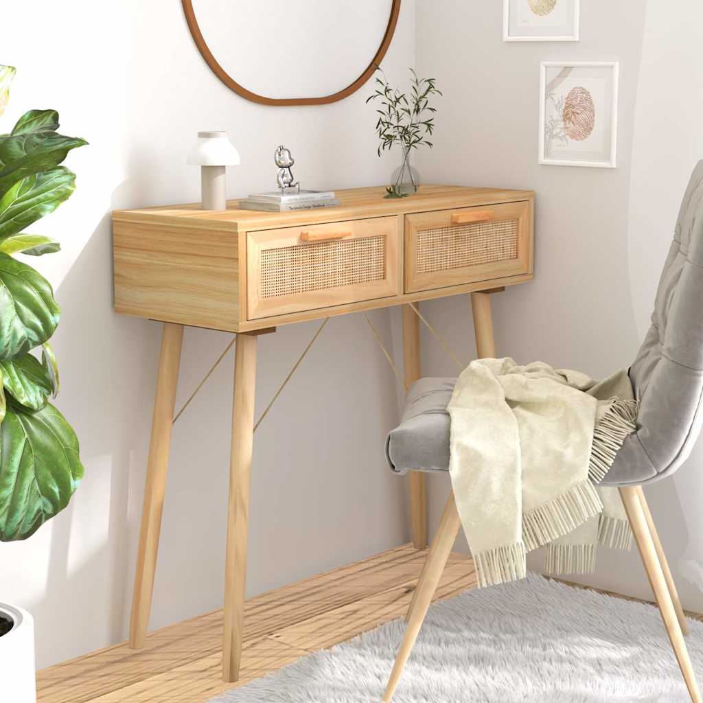 Vidaxl wandtafel 80x30x75 cm massief grenenhout en natuurlijk rattan