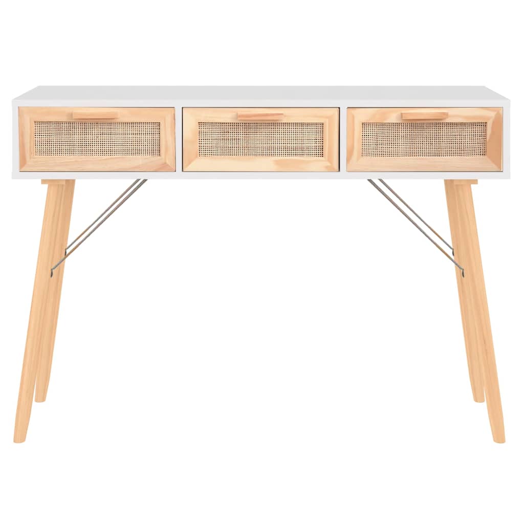 Vidaxl wandtafel 105x30x75 cm massief grenenhout en natuurlijk rattan
