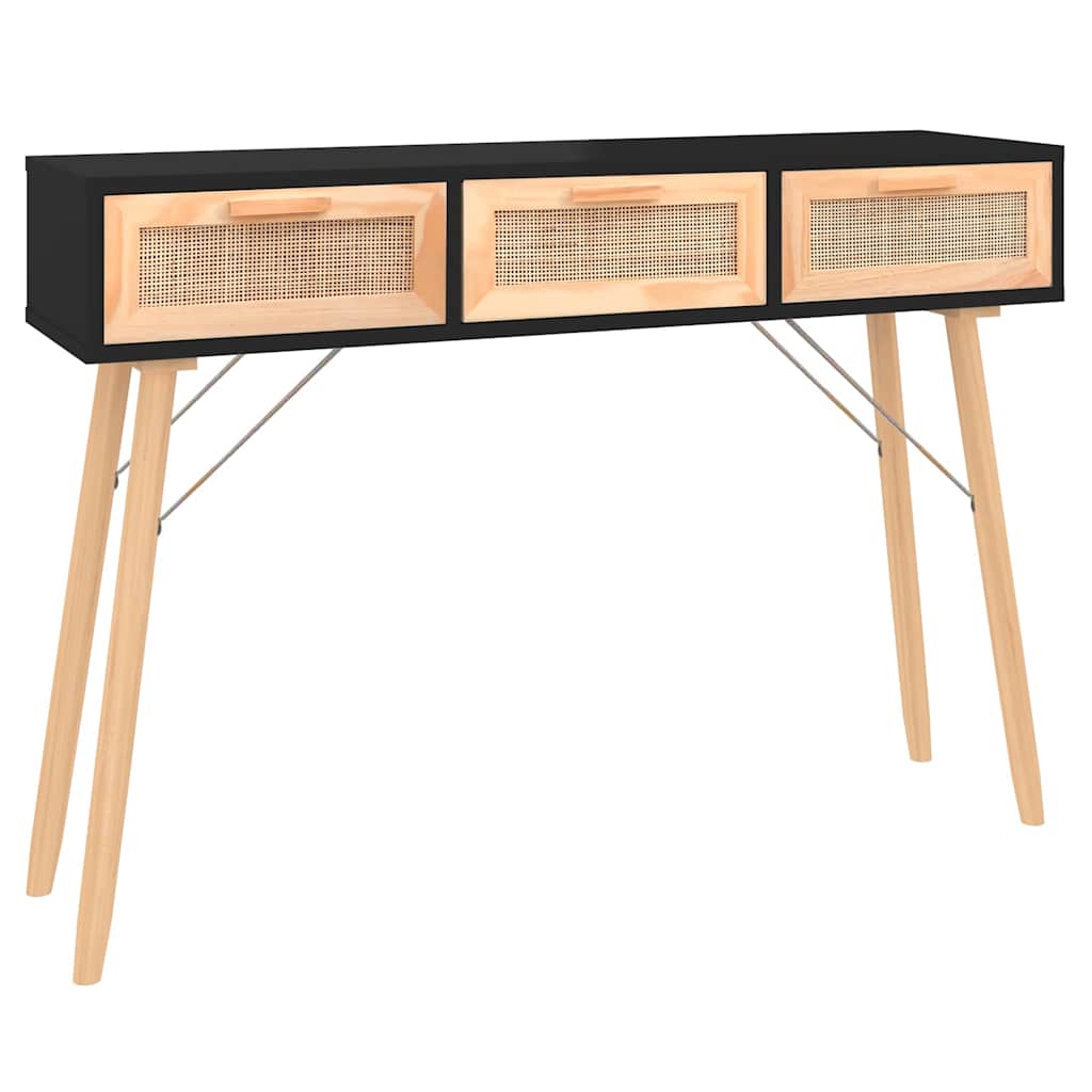 Vidaxl wandtafel 105x30x75 cm massief grenenhout en natuurlijk rattan