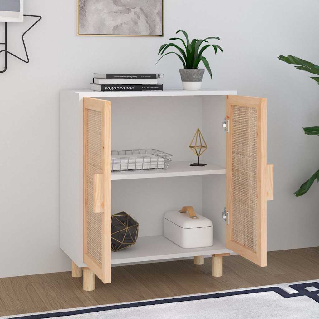 Vidaxl dressoir 60x30x70 cm massief grenenhout en rattan wit
