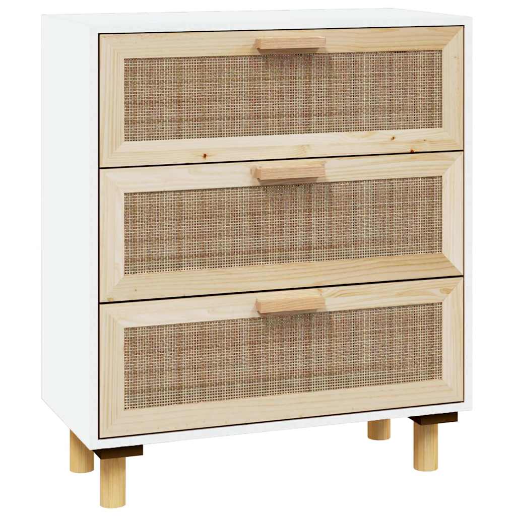 Vidaxl dressoir 60x30x70 cm massief grenenhout en rattan wit