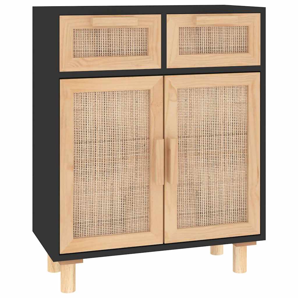 Vidaxl dressoir 60x30x75 cm massief grenen hout en rattan zwart